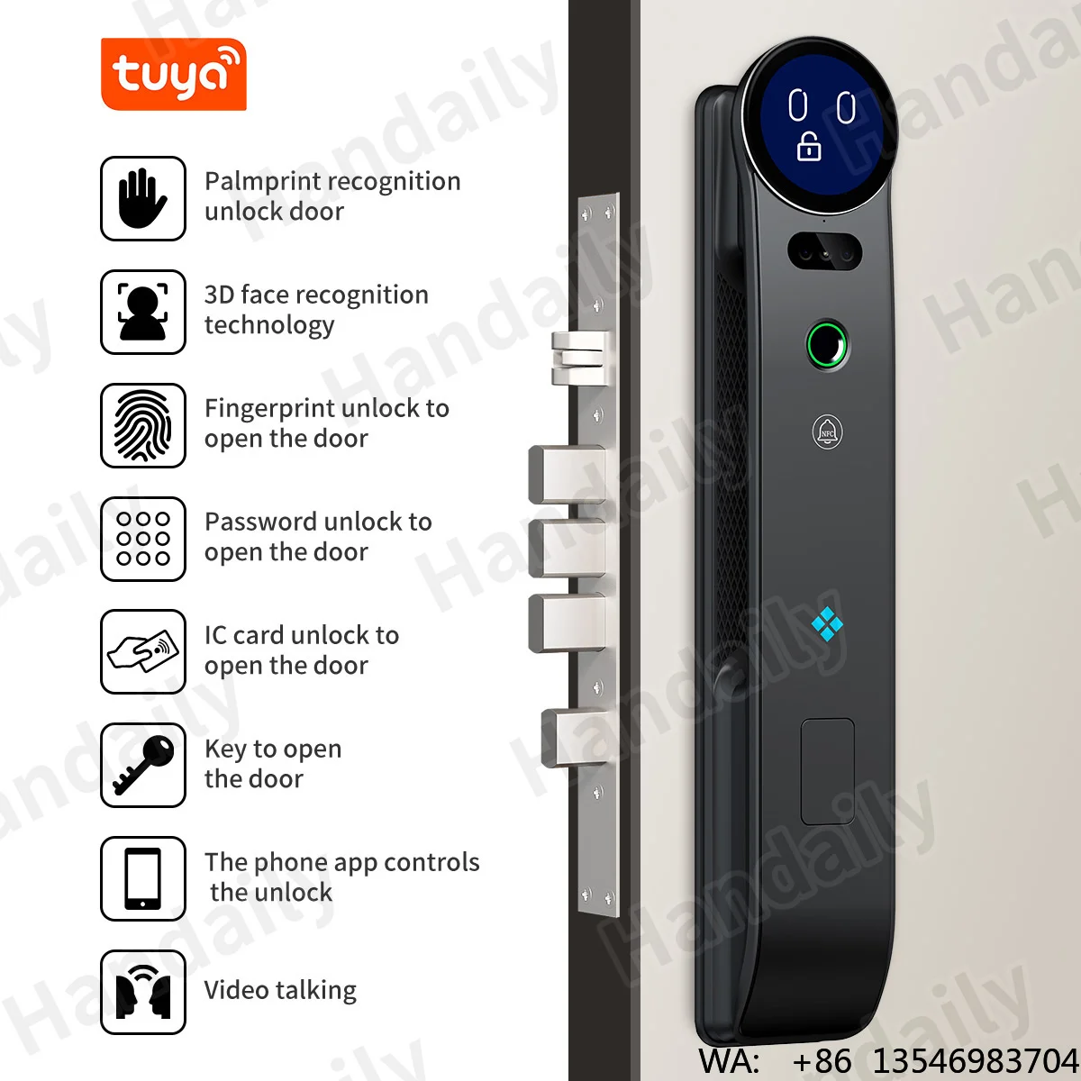 HanDaily Palm Vein  3D Face AI Voice Interaction Smart Door Lock Face Recognition Fingerprint Video Talking Digital Lock
