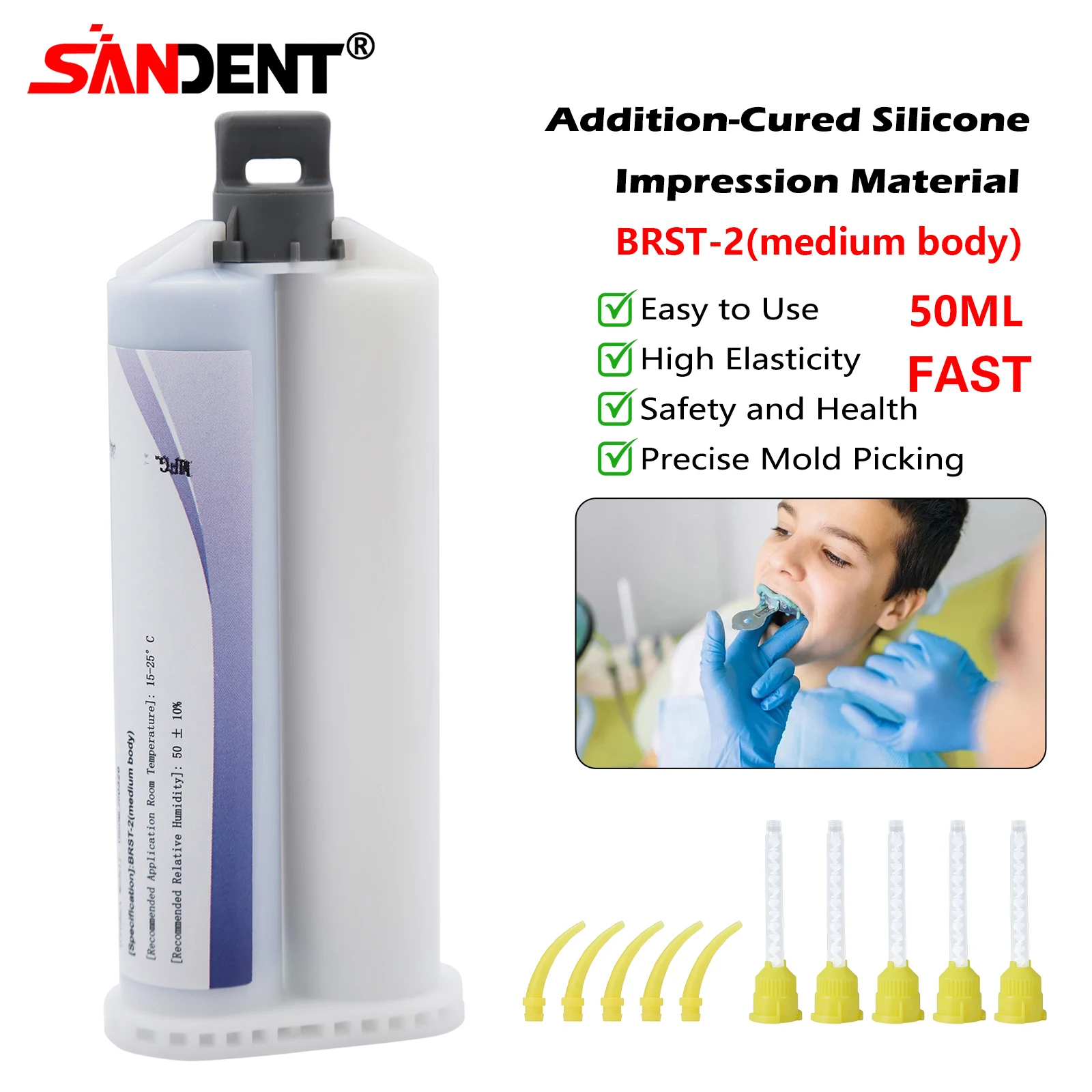 SANDENT Dental Impression Gun Mixing Dispenser Silicon Rubber Delivery Gun/Impression Material VPS Heavy/Light Body,Fast/Regular