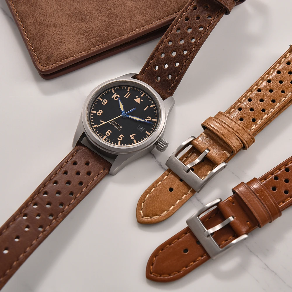 Atmungsaktives Leder-Uhrenarmband für Omega für Seiko Uhrenarmband 18 mm 20 mm 22 mm Lederarmband Schnellverschluss-Ersatzgürtel