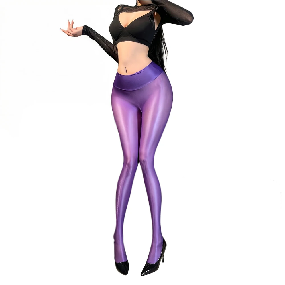 Sexy Damen Skinny Hose mit Hoher Taille, Figurformende Elastische Strumpfhose, Glänzende Ölglanz-Leggings, Yoga-Hose, Formende Dienstmädchen-Hose