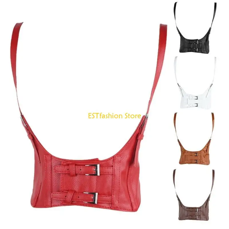 y5gc-women-vintage-gothic-faux-leather-underbust-corset-crop-top-color-adjustable-vest-waist-belt-double-buckle-cincher