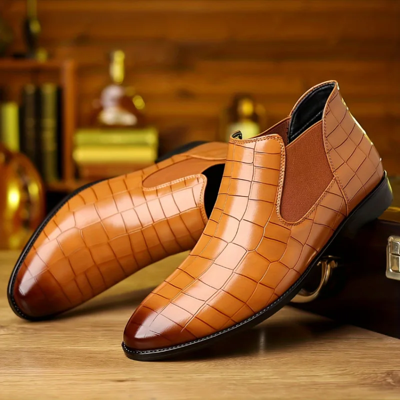 

Men Fashion Pointed Toe Dress Shoes Stone Print Leather Business Casual Shoes Trend Colors Slip-on Loafers