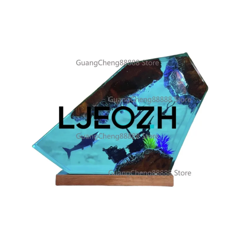 Hot Sale Epoxy Lights Diving Adventures Sharks & Divers Resin Crafts Holiday Gifts