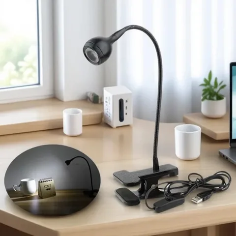 Гибкая настольная лампа с USB-питанием и зажимом для чтения — изображение продукта