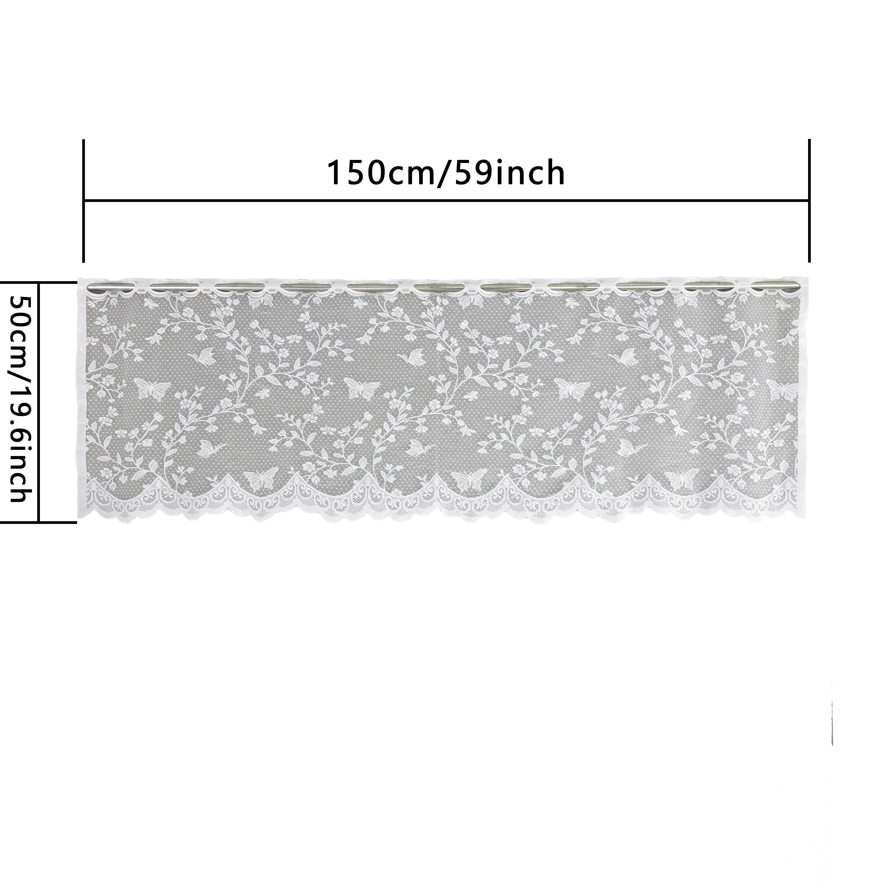 European Style White Translucent Warp Knitted Lace Small Short Curtain with Rod Leaf Artwork for Kitchen Cabinet