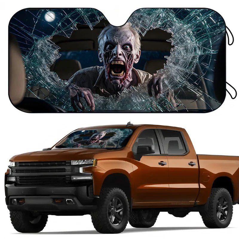 1pc Zombie-Themed Car Sunshade, Foldable For Easy Storage, Effectively Prevents Temperature Rise. As A Windshield Sunshade, This