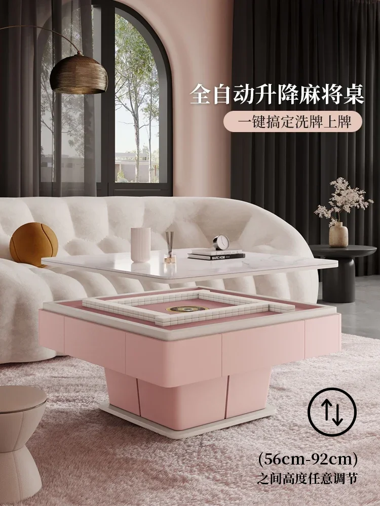 AA17 Lifting mahjong table and coffee table dual-use living room home multi-functional pink fully automatic mahjong machine