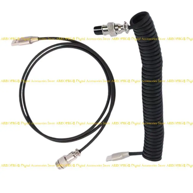 

E21E Metal Aviators Connectors Coiled USB Type C Cable for Mechanical Keyboards Aviators Connectors Spirals Paracord
