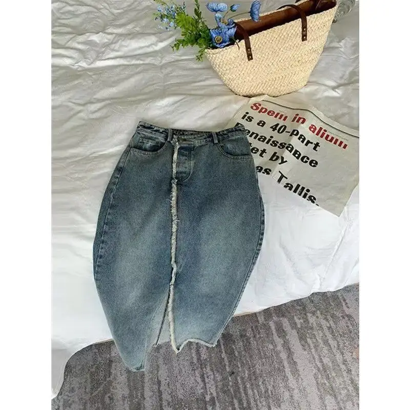 

Женская джинсовая юбка миди А-силуэта с высокой талией, свободного кроя, повседневная, с наполнителем из пуха, из других тканей