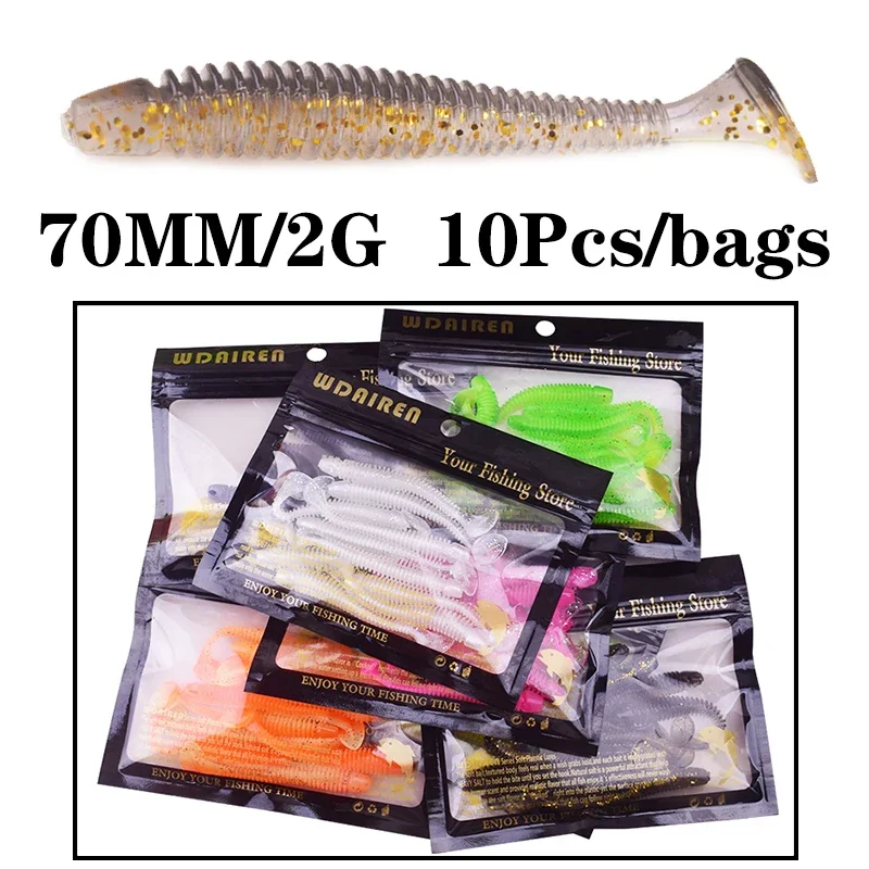 10pcs/Lot Worm Silicone Soft Bait 5cm 7cm Artificial Carp T Tail Swimbait Fishing Lure Tackle Craws Jig Wobblers Pesca