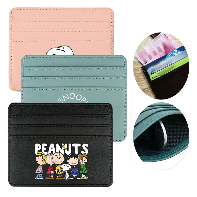 Snoopys-Mini billetera delgada y bonita para tarjetas de crédito bancarias, funda de identificación de negocios para hombre, Bolso pequeño de cuero PU para mujer, regalos de cumpleaños