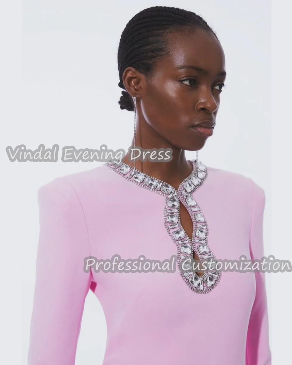 Vindal Evening Dress O-Neck Tea Length Straight Crepe Built-in Bra Beaded Sexy Elegant Long Sleeves Saudi Arabia For Woman 2024