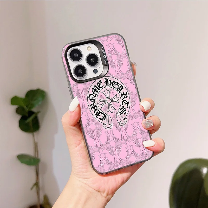 Shockproof Chrome Phone Case Heart For iPhone 16 15 14 13 12 11 mini Pro Max X XR XS MAX 8 7 Plus Anti Fall Matte Back Cover