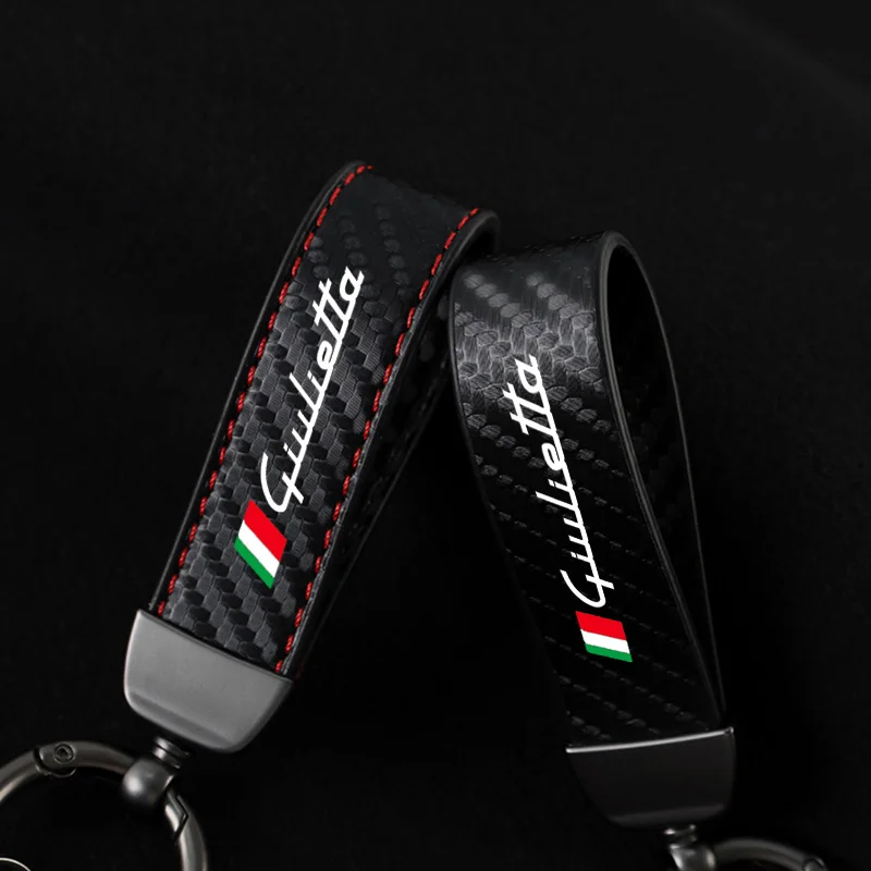 Car Key ring Carbon Fiber Leather Keychain Horseshoe Buckle Jewelry for Alfa Romeo Giulietta Styling Keychain Car Accessories