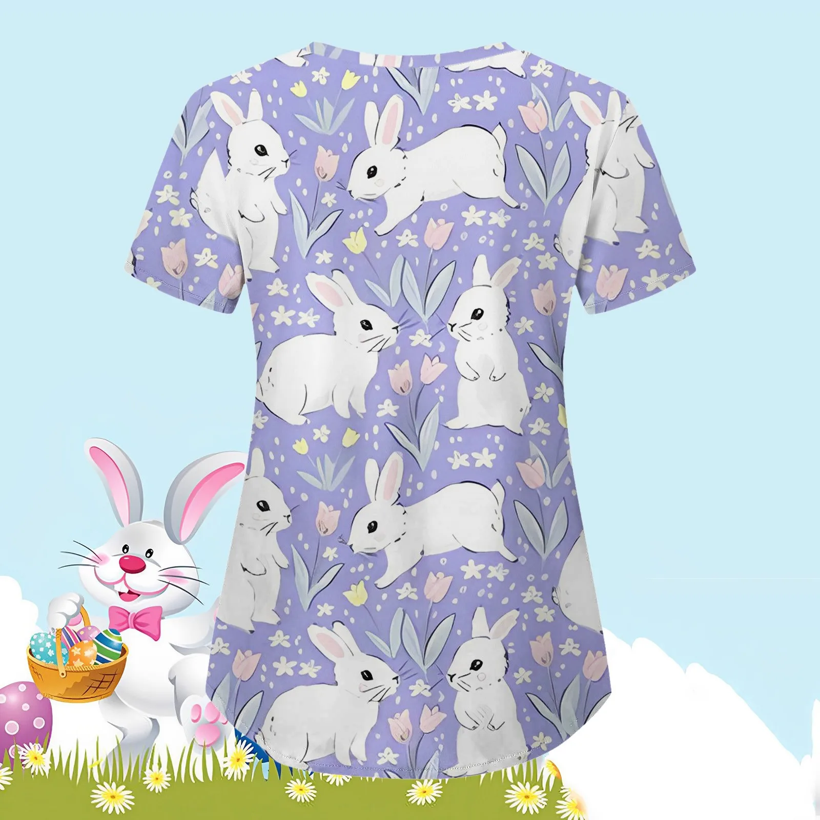 Uniforme de enfermeira para mulheres, Easter Bunny Scrub Print, Cirurgia de enfermagem trabalhando, Vestuário Cirúrgico Clínico, Uniforme Médico Cirúrgico Gráfico