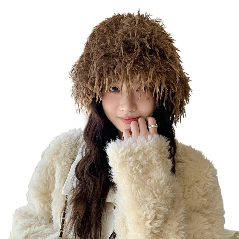 

Новая осенне-зимняя женская пушистая теплая плюшевая панама с кисточками, рыбацкая шляпа, утолщенный флисовый капот, уличная кепка, головной убор Mujer