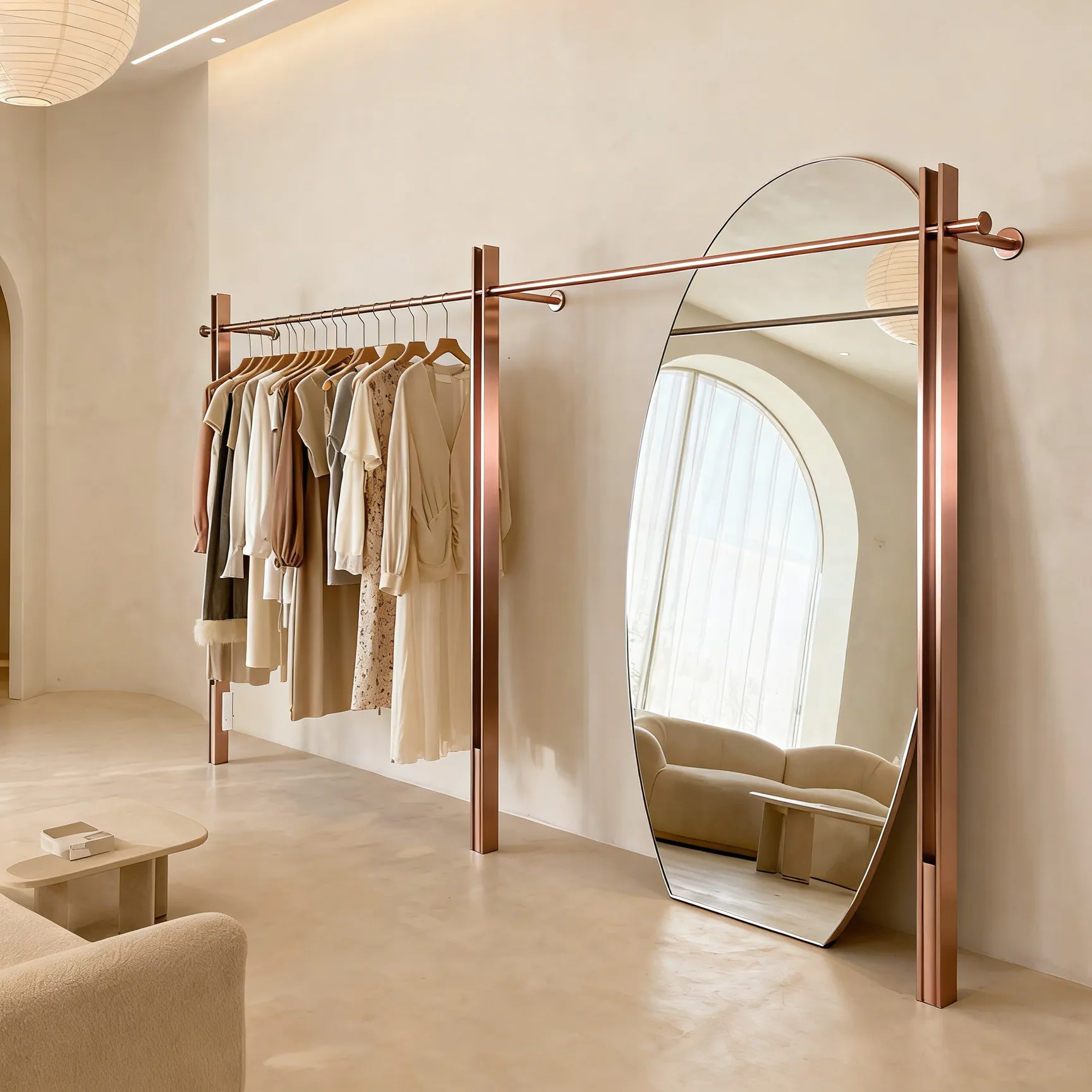 

Настенные вешалки для одежды из нержавеющей стали цвета розового золота для демонстрации в магазинах мужской и женской одежды