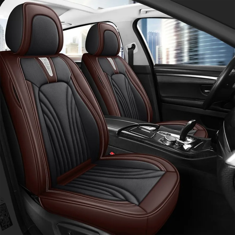 

Car Seat Covers for 2 Seats Nappa Leather 3D Foam Back Support Super Breathable All Season Car Seat Cushion with Storage Bags U