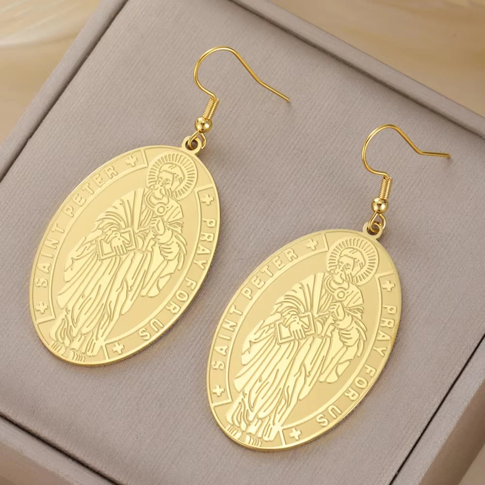 Dawapara Saint Peter Earrings Patron Saint of Rome Protection Talisman Stainless Steel Dangle Earrings Catholic Jewelry