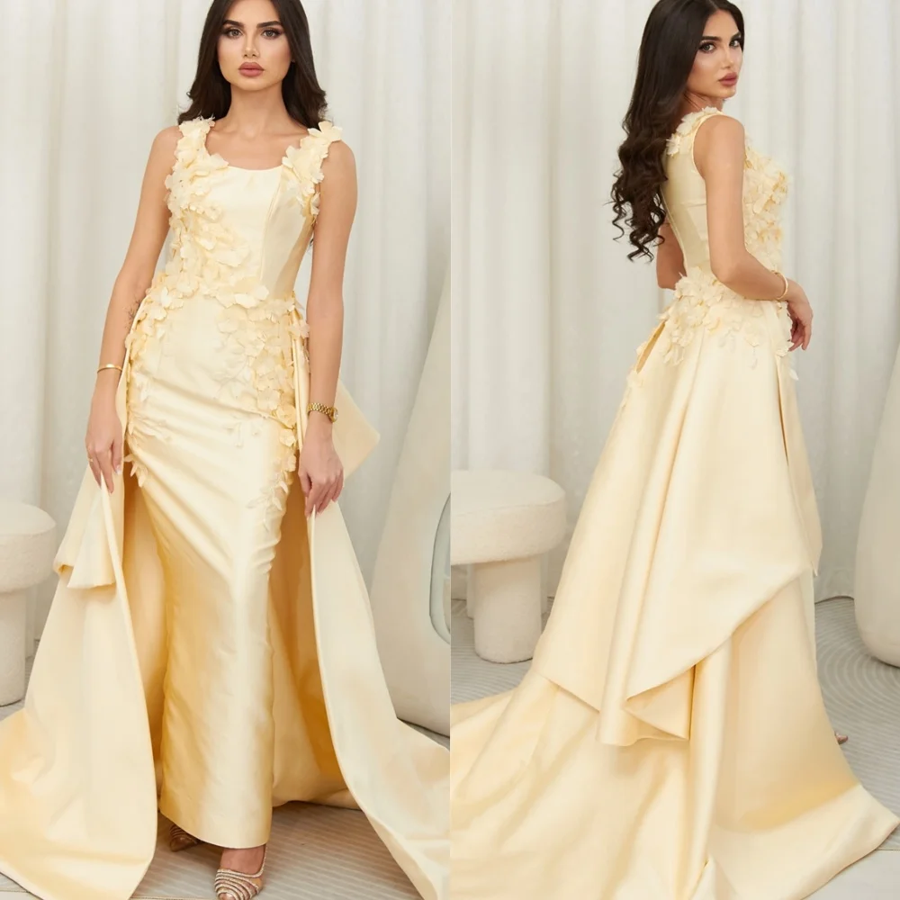 فستان رسمي أنيق مخصص لحفلات العودة للوطن من الجيرسيه النقي بياقة مربعة وأكمام قصيرة مزين بسحاب خلفي رداء السهرة