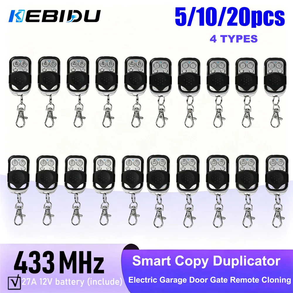 KEBIDU 20/10/5PCS 433MHz RF Remote Control 4 Button Garage Door Opener Remote Control Auto Copy Electric Gate Control Duplicator