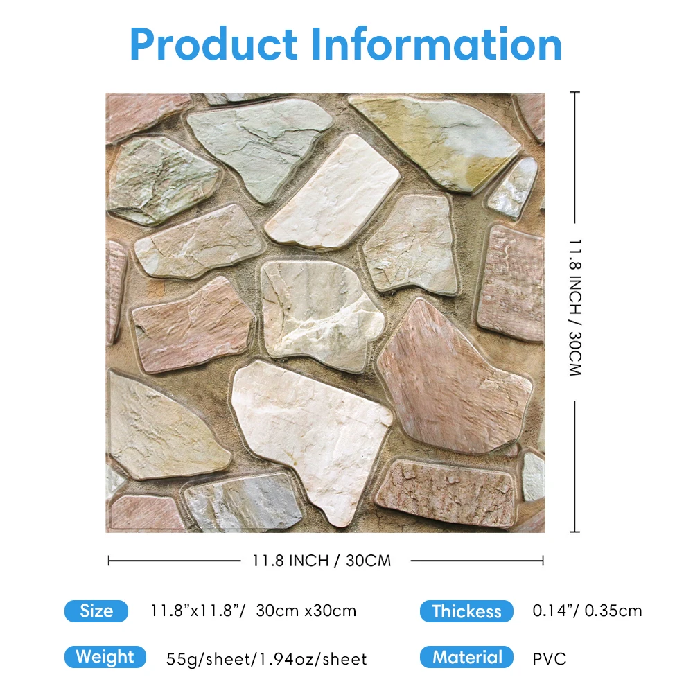 10/20 Pcs, 3D Faux Stone Peel and Stick Wall Panels, PVC Waterproof Wall Stickers ,Kitchen, Bathroom Wall Decoration, Backsplash image 3