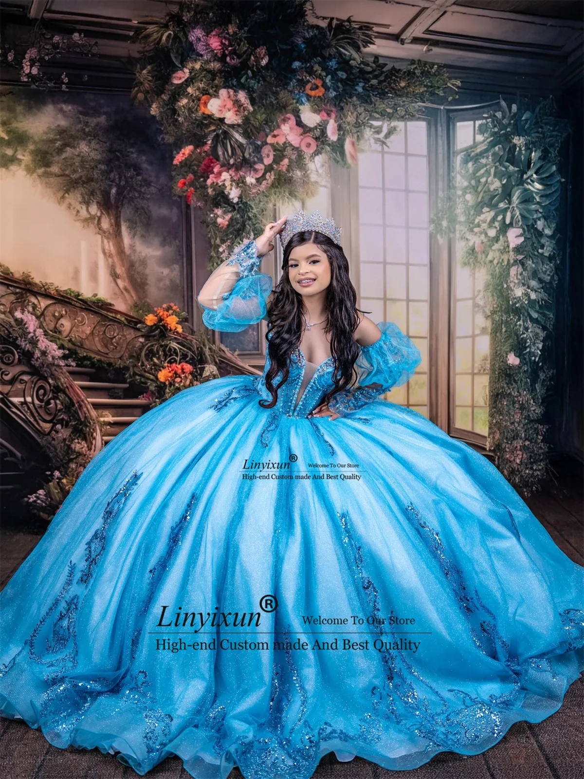 Appliques élégantes robe De bal robes De Quinceanera personnalisé manches ébouriffées robes De 15 XV Años anniversaire mexicain doux 16 robes