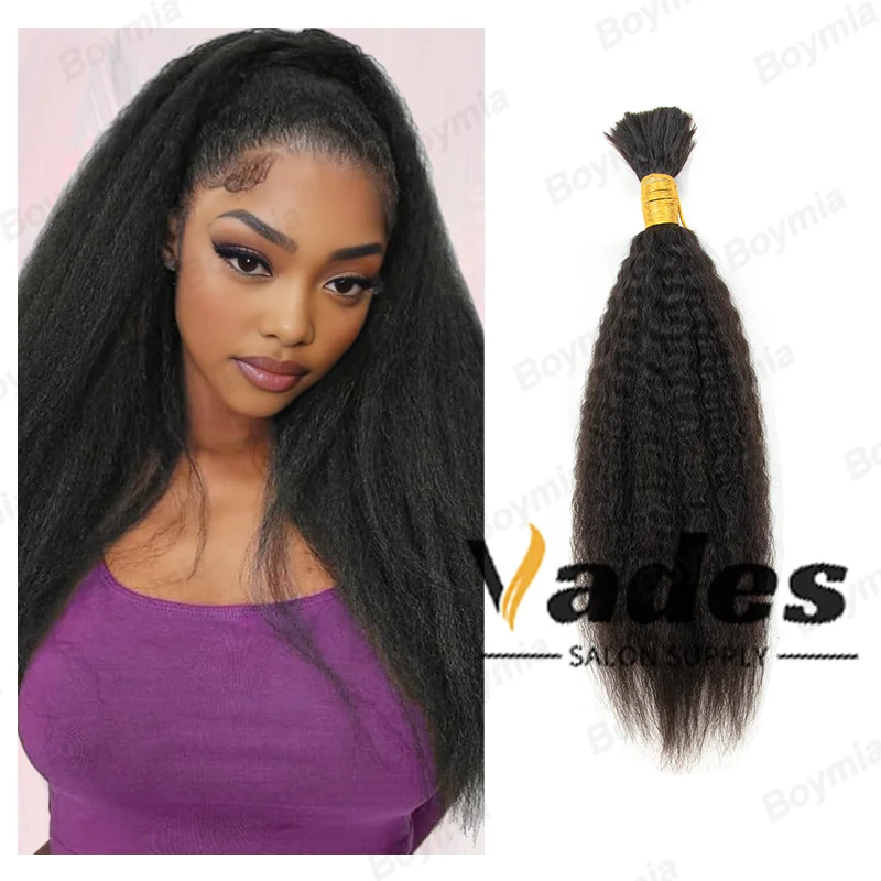 

12-24inch Long Hair for Salon Human Hair Bulk Kinky Straight for Braiding Brazilian Yaki Hair Raw Material Remy #1B 50g/pack