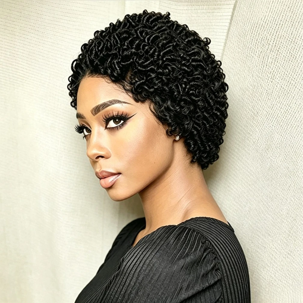 Curly Wave Human Hair Wig for Women 13x4 Transparent Lace Frontal Wig 150% Density 6 Inch