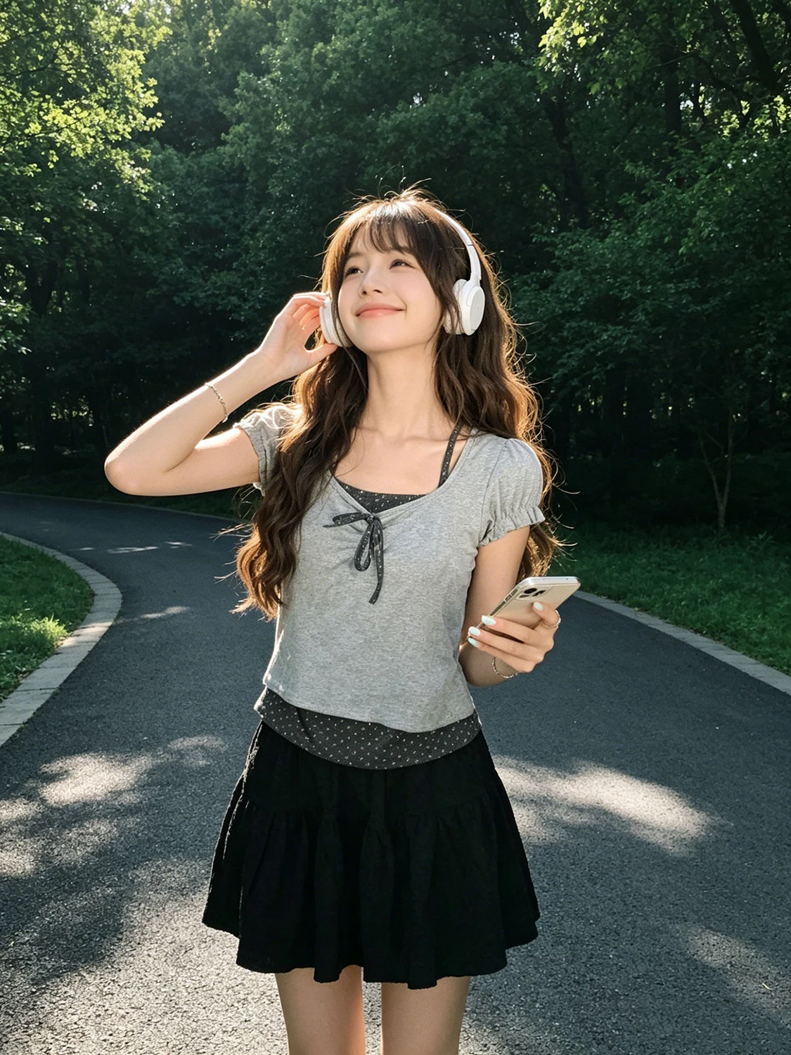 

Sweet Korean Style Women's T-Shirt with Bubble Sleeves Slim Fit Short Sleeve Floral Print Design Summer Top with Waist Belt