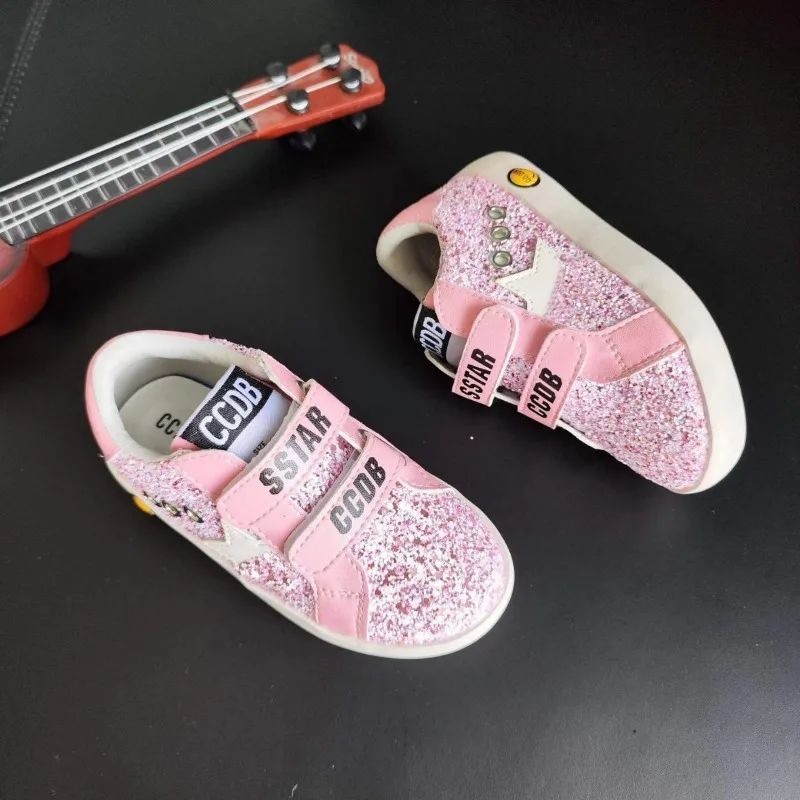 

New Girl Pink Princess Sneakers Children Soft-Soled Casual Shoes Student Non-Slip Dirty Sneakers Kids Sequin Sparkling Shoes