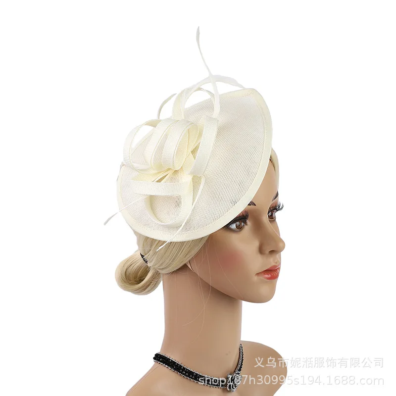 2024 Elegant Hair Drop Fascinator Hat Women Party Hats Bridal Wedding Show Race Millinery With Fancy Flower Headpiece