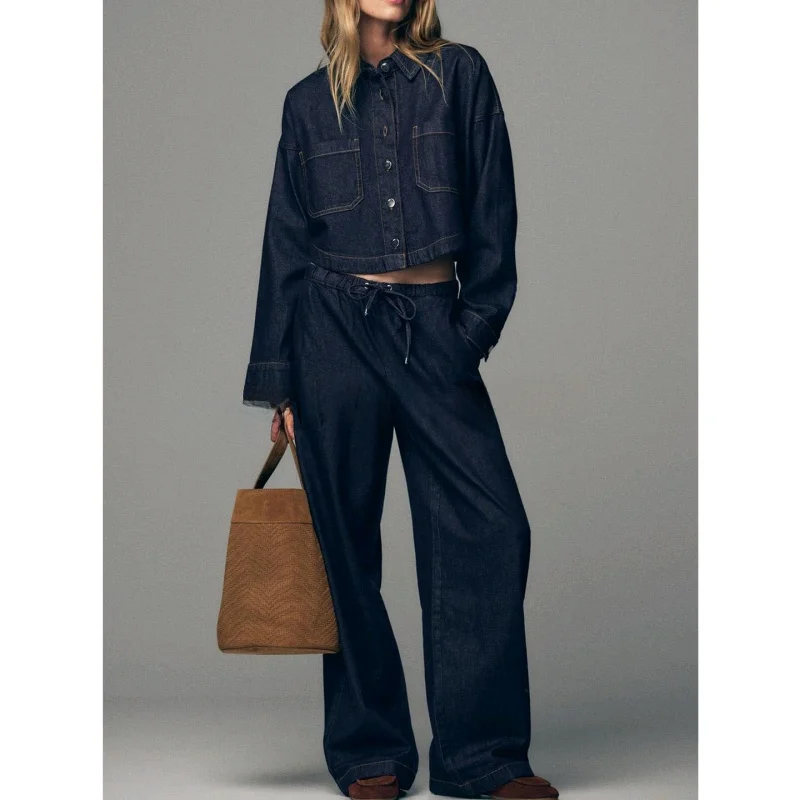 

Повседневные джинсы с высокой талией и широкими штанинами, женский модный комплект, осенний сезон, льняной материал, облегающий крой, слэ