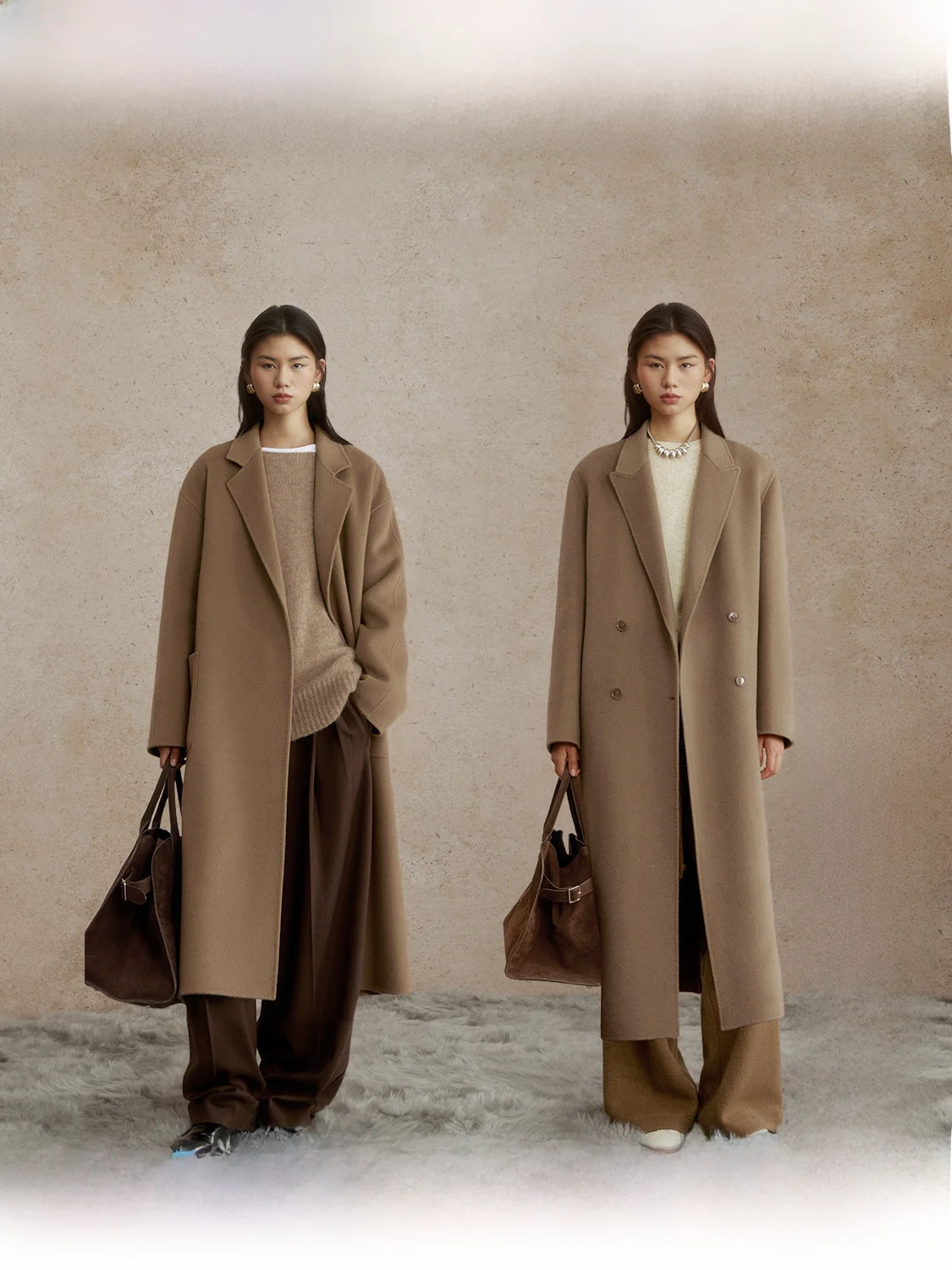 

00% Woolen Coat Loose Sensation ZHIZHI Woolen Jaet Simple Sle Pure E-commerce Long Length Color for Young Women