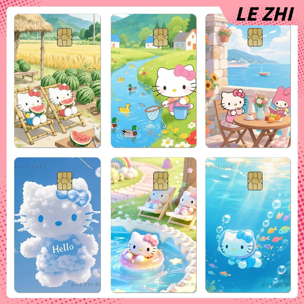 

Summer Cool Sanrio Hello Kitty Pvc Waterproof Film Skin Sticker Watermelon Farmhouse Courtyard Debit Bank Bus Card Sticker