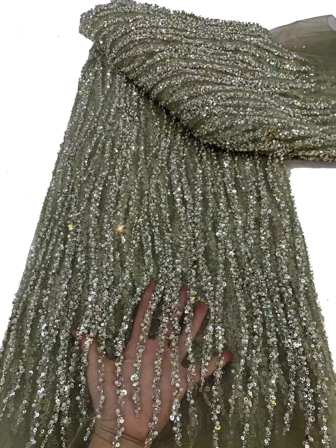 

2024 new heavy duty beaded tube sequin tulle, high quality line beaded tube lace dress skirt/5yards