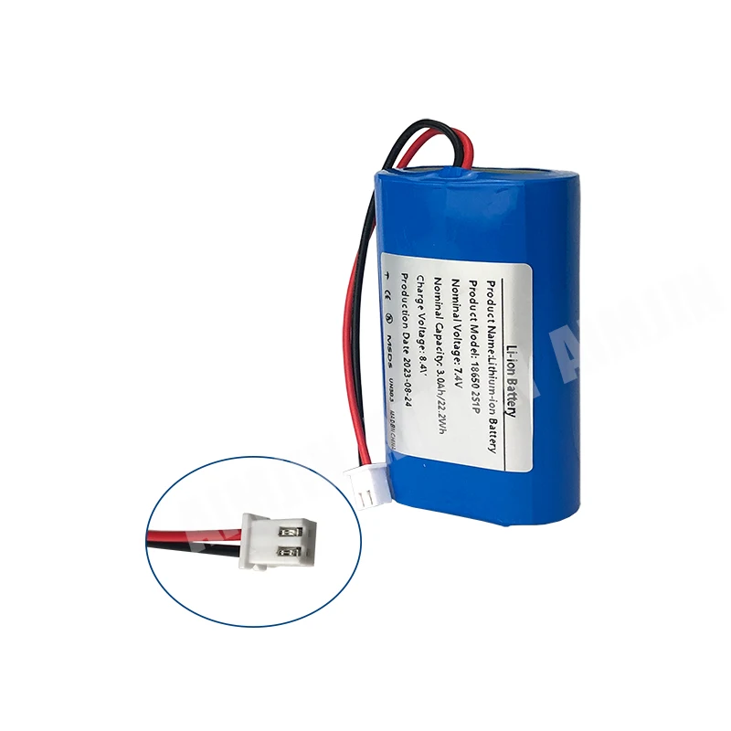 ชุดแบตเตอรี่ลิเธียมปลั๊ก XH2.54-2P 2S1P ความจุสูง7.4V 3000mAh เหมาะสำหรับโปรเจคเตอร์ลำโพงการตรวจสอบแบบไร้สาย