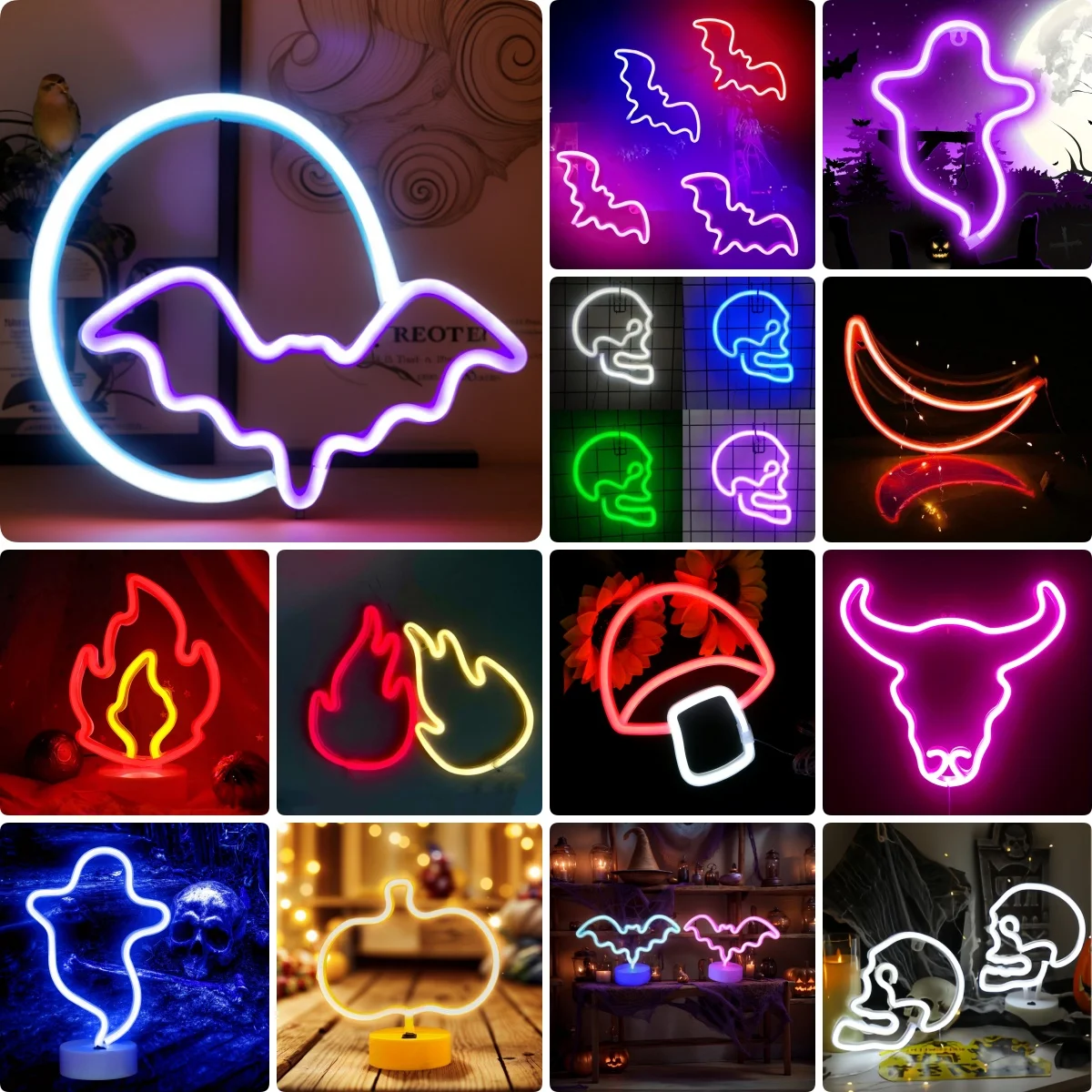 Halloween personalizado led sinal de néon morcego fantasma forma animal atmosfera decoração villa festa luz da noite usb ou alimentado por bateria