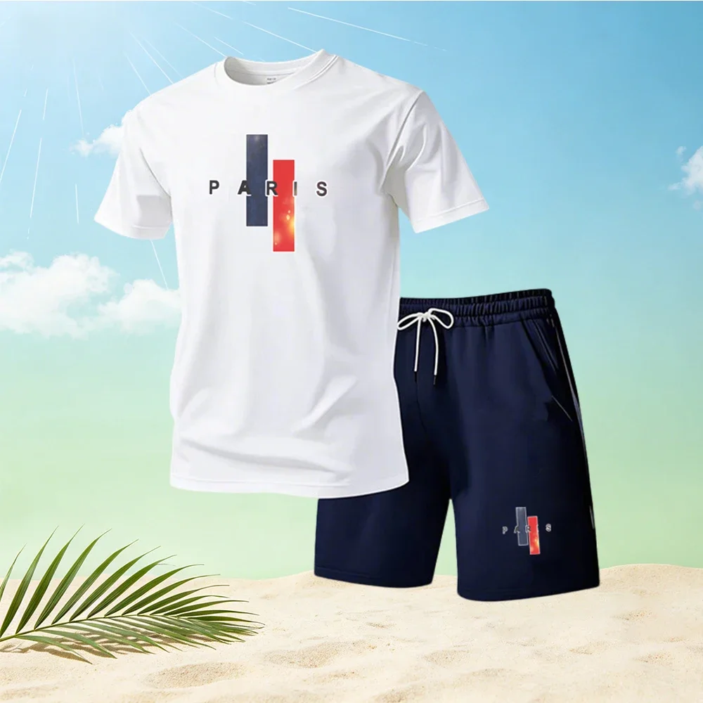 

New Summer Men's Fitness Sportswear Short Sleeve T-Shirt + Shorts Set Breathable Quick Dry Casual Running Gym Suit Hot Sale