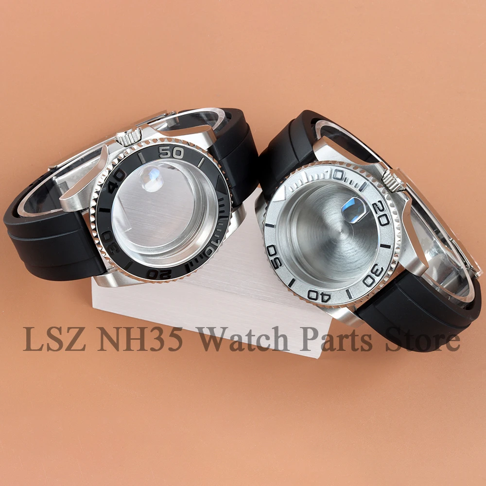 

40mm NH35 Waterproof Watch Case Rubber Strap For Yacht-master Modified Seiko NH34 NH35 NH36 NH38 Automatic Movement 28.5mm Dial