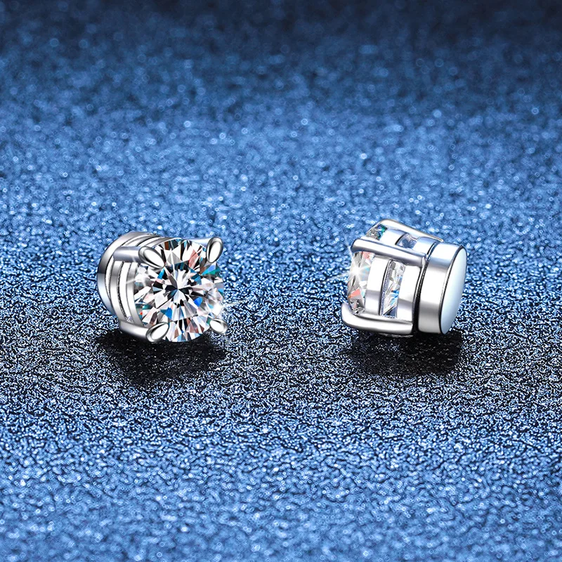 

2Ct Moissanite Magnetic Four-Prong Stud Earrings for Women PT950 Platinum - Timeless Durable Pain-Free Wear Ideal for Self
