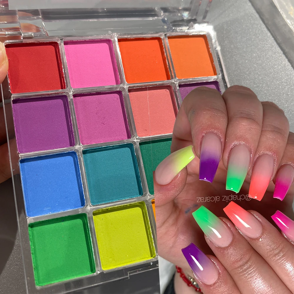 16 ألوان الصلبة بات أومبير مسمار بريق مسحوق سهلة التدرج اللوحة بات بات DIY بها بنفسك الفرنسية مسمار مانيكير البولندية الديكور مسحوق