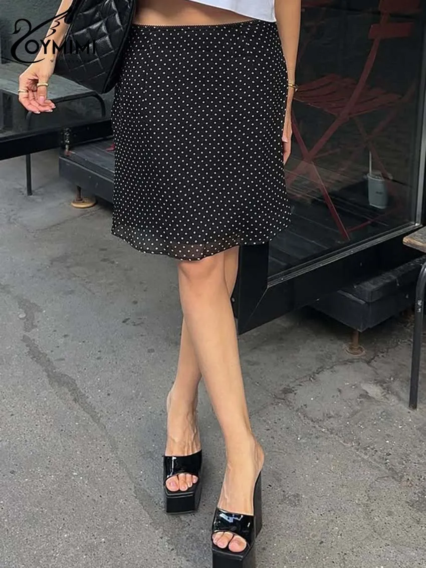 

Oymimi Fashion Black Print Skirts For Women Elegant Mid Waisted Straight Skirts Autumn Casual Patchwork Knee-Length Skirt Female