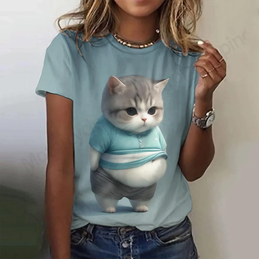 Summer Women T shirt Cartoon Cute Cat 3d Print T-shirt Women Fashion Tshirt O-Neck Short Sleeve T Shirt Tops Tees Animal Clothes