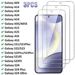 3 шт. закаленное стекло для Samsung Galaxy S24 S23 S22 Plus S21FE A04 A14 A54 A34 A15 A25 A05S A35 A55 Защитная пленка для экрана