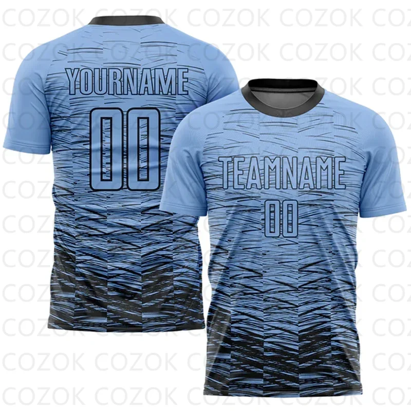 

Customized Blue Black Football Jerseys for Men Unisex Football Short Sleeves Athletic Tee Shirts