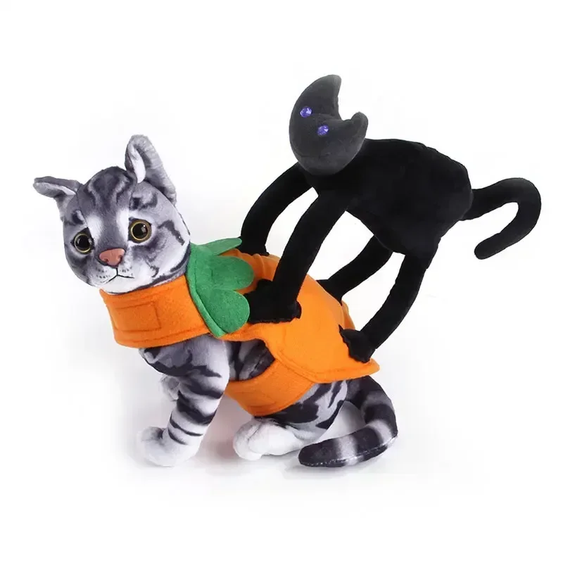 Pet Black Cat Costume Dog Coats Halloween Costume Funny Cat Dog Cosplay Outfit with Black Cat Pumpkin Decoration Pet Supplies