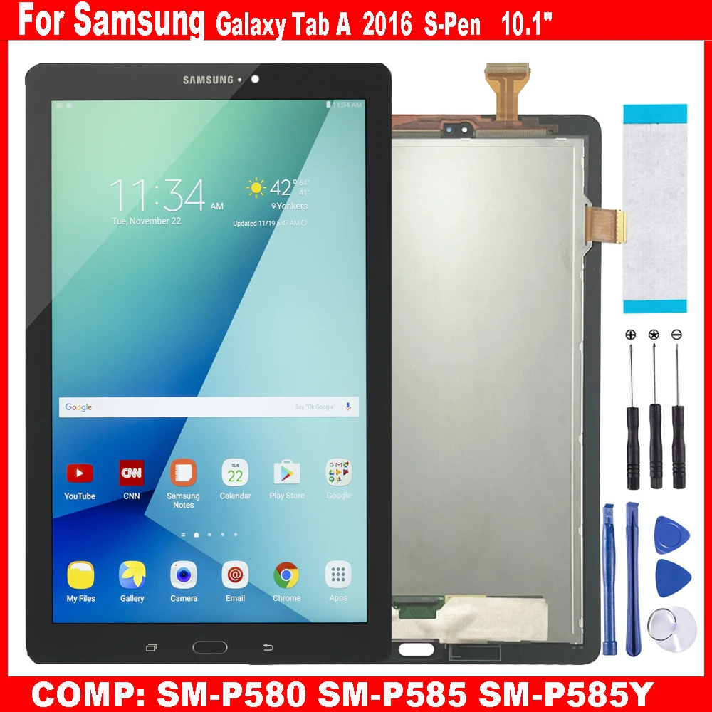 AAA For Samsung Galaxy Tab A 10.1 2016 S-Pen SM-P580 SM-P585 SM-P585Y LCD Display Touch Screen Digitizer Glass Panel Assembly