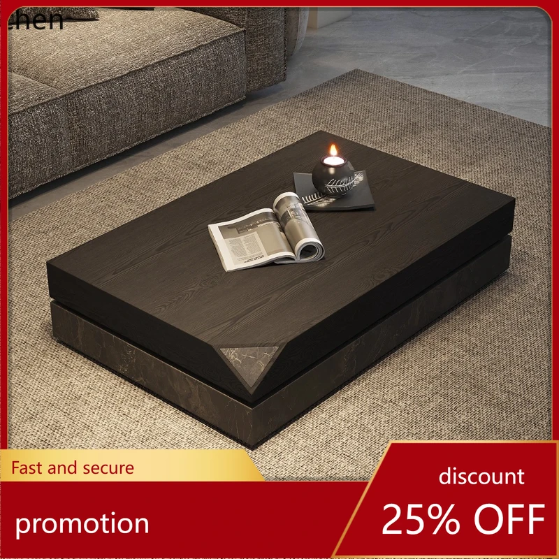 HXL Wood Grain Coffee Table High-End Luxury Marble Living Room Square Low Table