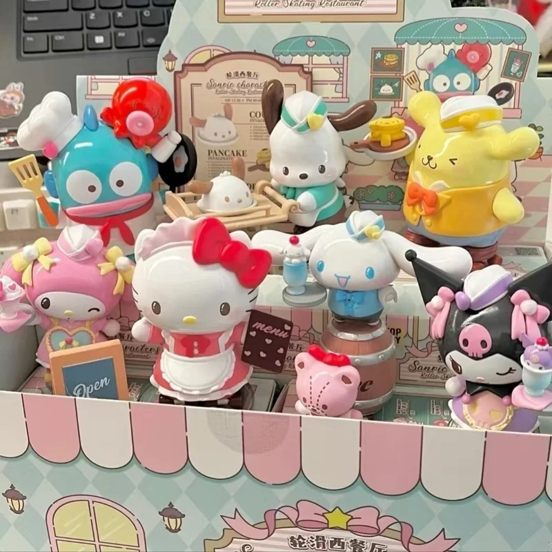 

Toptoy Sanrio Family Roller Skating Western Restaurant Series Cartoon Blind Box Kawaii Model Collectible Figures Doll Girls Gift